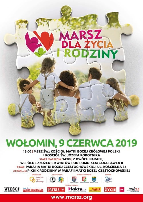 Plakat marszu dla życia i rodziny. Wołomin 2019
